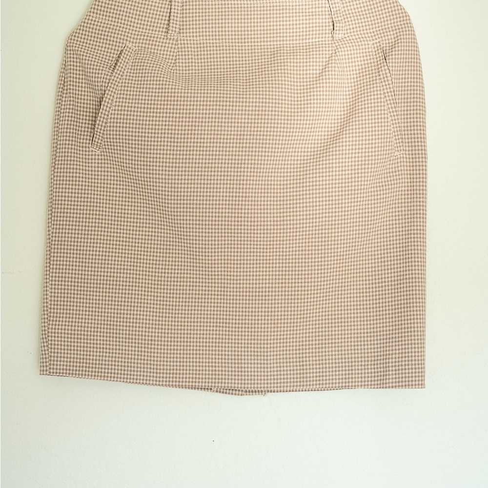 Elegant Tan Checkered Pencil Skirt
